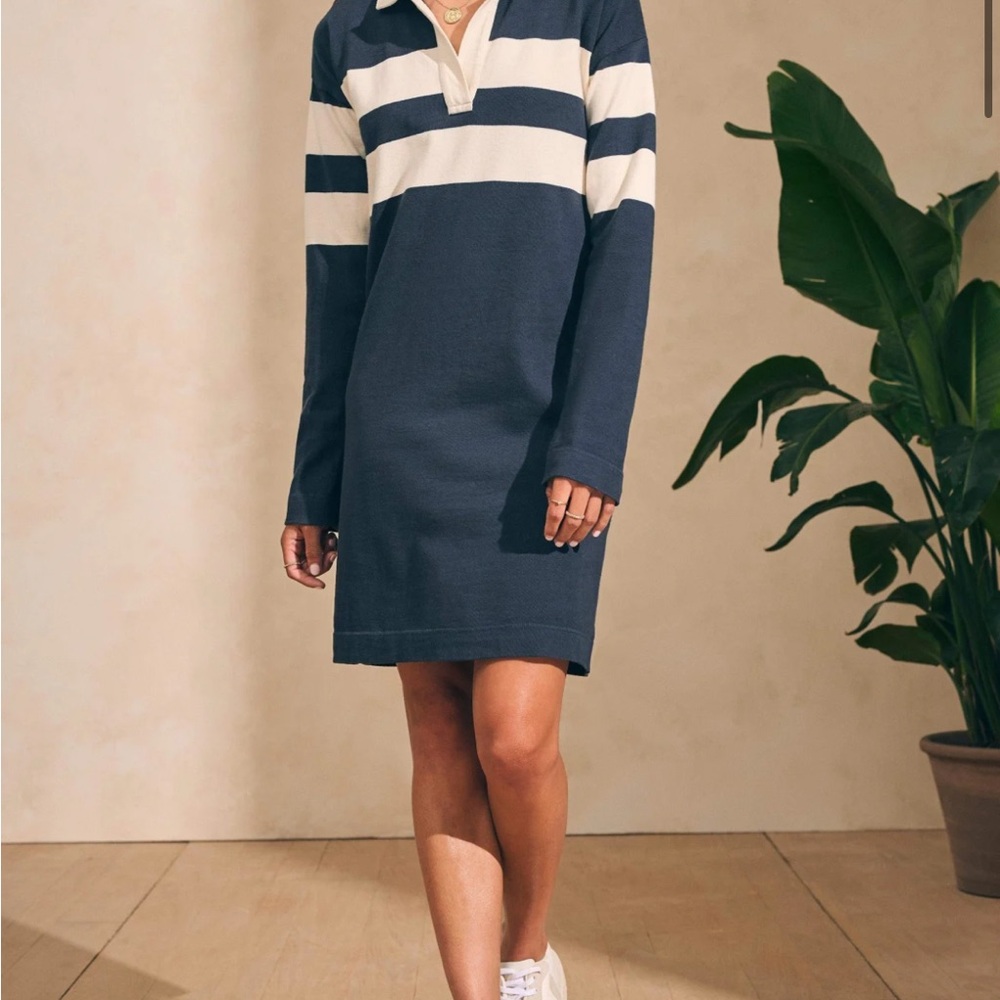Faherty Navy and White Striped Rugby Shirt Dress